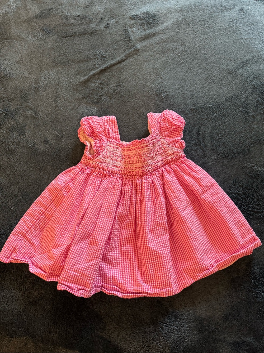 Ralph Lauren Pink Gingham Smocked Flutter-Sleeve Dress